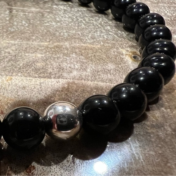 Onyx 925 New Natural Stone Beaded Stretchy Bracelet 6mm in 19cm - Picture 4 of 5